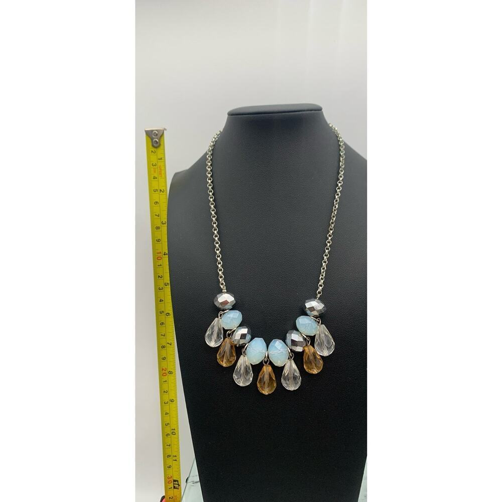 Liz Clairborne Blue Amber & Clear Faceted Glass beaded Teardrop Necklace LC - Picture 3 of 5